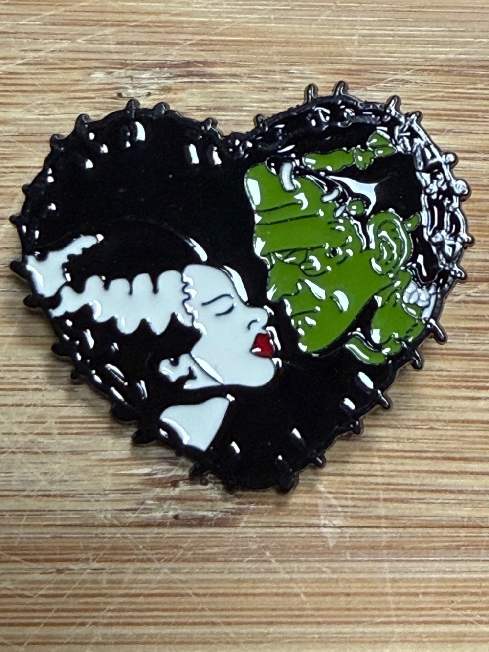 Frankenstein and Bride of Frankenstein Kiss Heart Pin Brooch